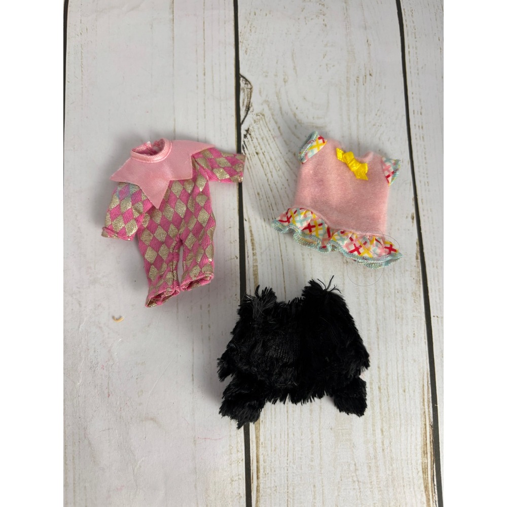 Barbie Chelsea Doll Clothes Pink‎ Harlequin Jumpsuit Plaid Ruffle Top Fur Coat